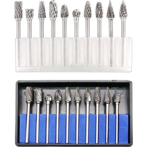 10pcs Tungsten Steel Grinding Head Tungsten Carbide Burrs Sets Mini Drill Diamond Burs Material Tungstenio Grinders Accessories
