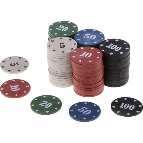 100Pcs Clay Poker Chips for Gambling Poker Game, Mahjong Playing and Other Recreation Games(Red+Black+Blue+Green+White)