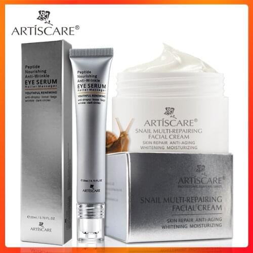 ARTISCARE Snail Repair Facial Cream + Peptide Eye Serum Anti Wrinkle Shrink Pores Face Care Fine Lines Remove Dark Circles 2Pcs
