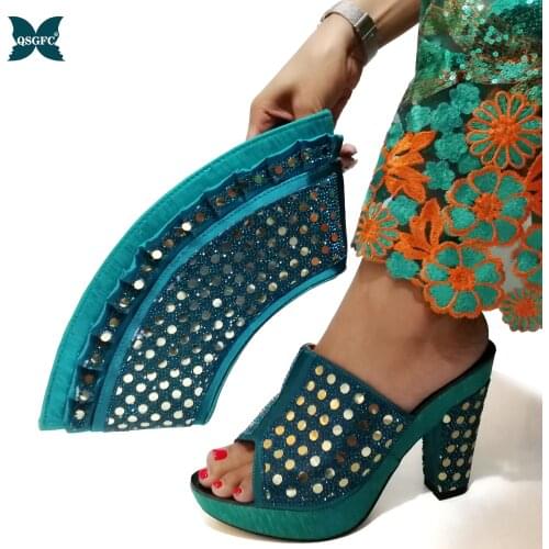 2020 New Arrival Teal Color African Women Matching Italian design Shoes and Bag Set for Party Italian Ladies Shoe