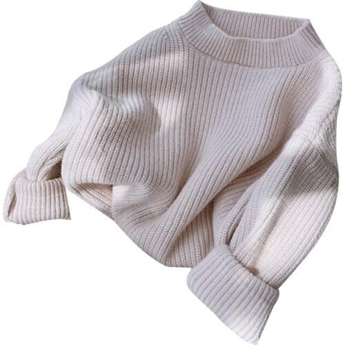 2020 Winter Infant Children Low Collar Solid Color Pullover Striped Pit Bar Long Sleeve Sweater