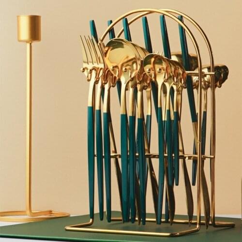 24Pcs Gold Tableware Set Stainless Steel Dinnerware Set Fork Spoon Knife Luxury Cutlery Set With Storage Rack Dishwasher Safe
