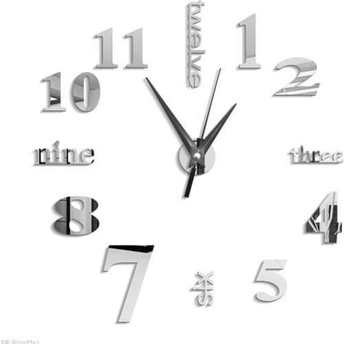 3D Mirror Wall Clock Wall Stickers Removable Self-adhesive Art Wall Clock Home Decor Living Room Quartz Needles