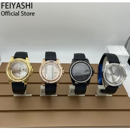 40mm watch case 316L Stainless Steel Sapphire Glass Mens Silicone rubber strap Bracelet band fit nh35 nh36 Daytona submariner