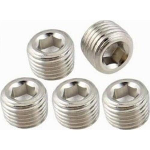 5 Pcs air pipe fittings 1/4" pt thread hex socket metal connector caps silver tone