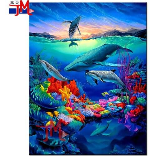 5D Home Decor Dolphin, Coral Landscape Diamond Painting Marine Life Mosaic Sale Rhinestones Cross Stitch Embroidery Full Display