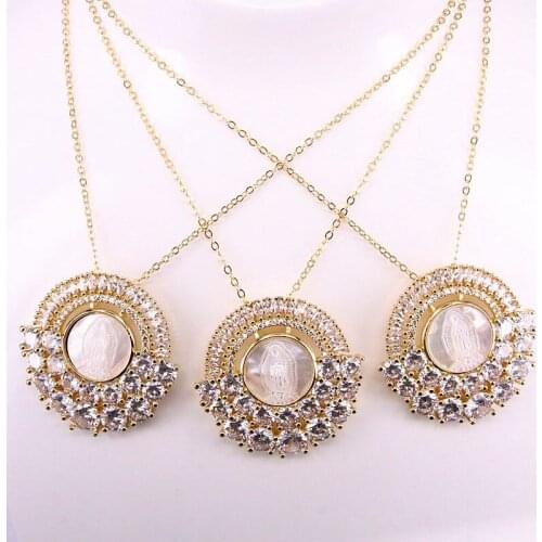 6PCS, Golden Micro Paved CZ Stone Jewelry Charm Crystal Jesus Shell Pendant Necklace