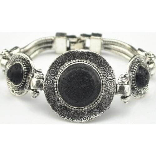 BH21 Rock Lava Volcano Stone Elastic Bracelet Stone Bead Strand Bangle Jewelry Factory Price Vintage Tibet Alloy wholesale