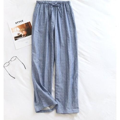 Couples Pants Spring and Autumn Cotton Pajama Trousers Dotted Double Layer Gauze Loose Casual Women and Men Pants