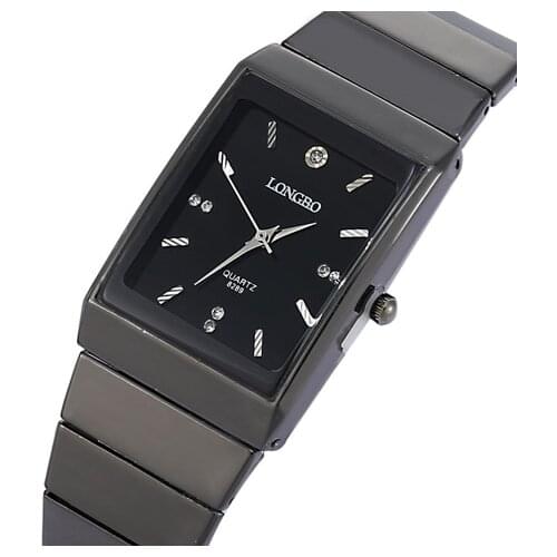 Fashion Rectangle LONGBO Brand Japan Quartz Clocks Men Full Black Stainless Steel Band High cost performance Wristwatch Movement