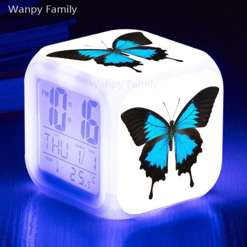 Butterfly Alarm Clock 7 Color LED Glowing Digital Alarm Clock For Kids room Multifunction Night Light Electronic Watches Clock