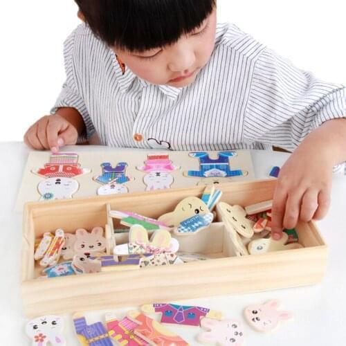Wooden Toys Puzzles Kids Cartoon Bear Animal Change Clothes Montessori Geometric Jigsaw Puzzle Educational Toy Puzzle for Child