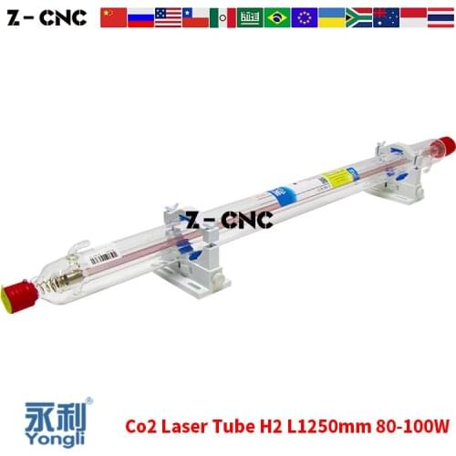 Yongli H2 Co2 Laser Tube 80W 90W 100W Length 1250mm Glass Sealed Laser Tube 10 Months Warranty Replace Yongli R3 Reci T2 EFR F2