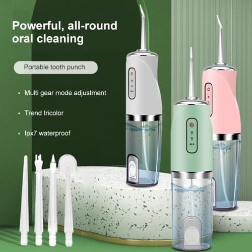 Portable Oral Irrigator Water Flosser USB Rechargeable 4 Nozzles Water Jet 200ml Water Tank Waterproof Teeth Cleaner