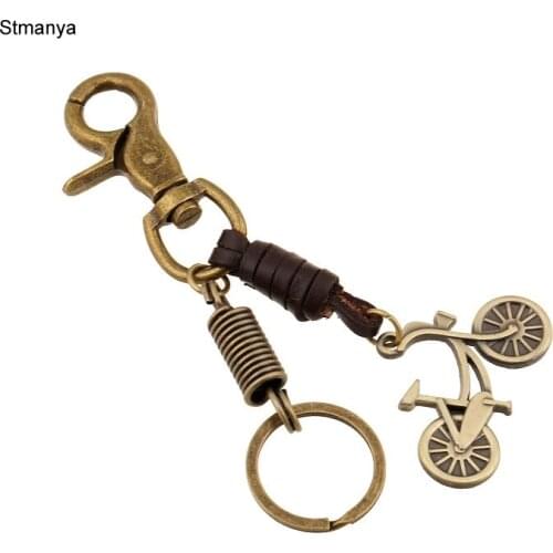Bicycle Leather Key Chain - New Fashion Retro MinI Bike mens leather key chain hand knit Key Ring For Lovers Day gift 17372