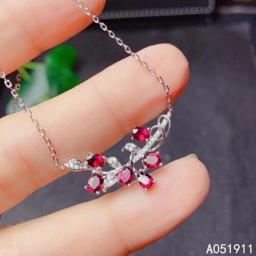 KJJEAXCMY fine jewelry natural garnet 925 sterling silver women pendant necklace chain support test fashion