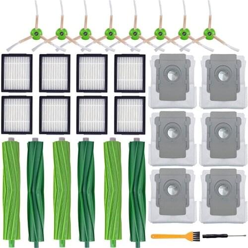 HOT!-Replacement Parts Kit Compatible for IRobot Roomba I7 I7+ I6+ I8 E5 E6 E7 Rubber Roller, Filters,Side Brushes, Dust Bag