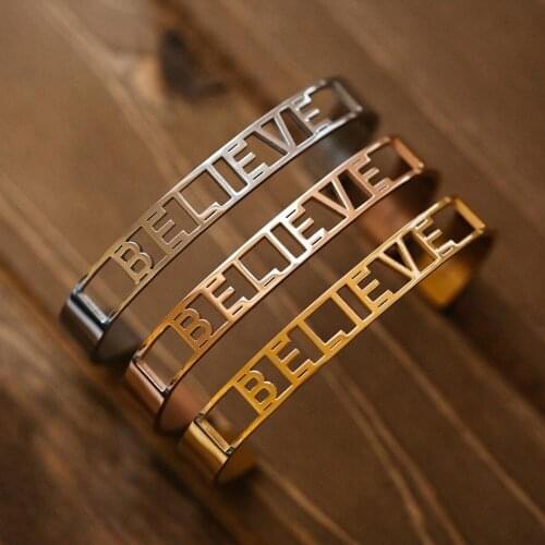 Stainless Steel Mantra Cuff Bangles Engraved Positive Inspirational Words Hollow out Alphabet Letter Bracelet Femme Bijoux