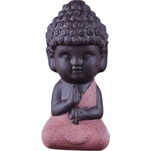 Set of 3pcs Little Buddha Monk Tea House Miniature Figurine Ceramic Statue