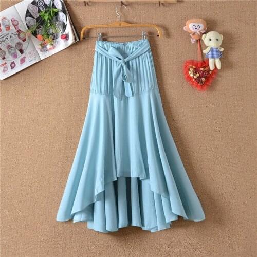 Irregular Long Fishtail Skirt Womens 2021 Summer New Sweet Long Skirt with Belt Wave Lotus Leaf Fashion Skirt