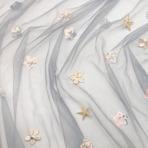 New mesh star sequin embroidery lace fabric diy clothing childrens dress skirt tulle fabric gauze