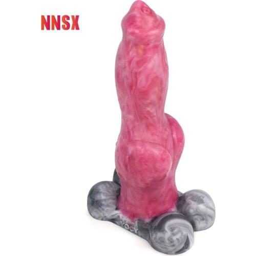 NNSX 2021 NEW German Shepherd Gory Silicone Anal Plug Dildo Animal Penis Knot Soft Suction Cup Masturbation Sex Toys For Women