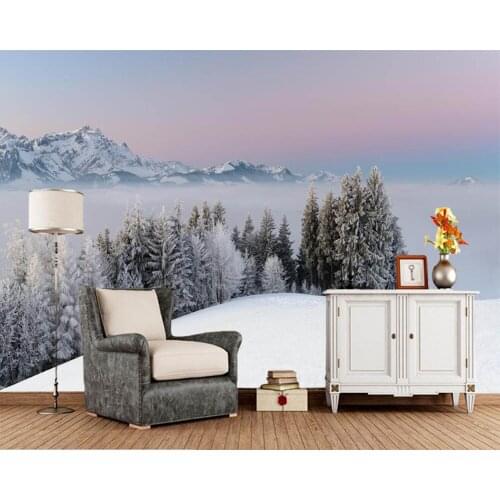 Papel de parede Winter Mountains Snow Trees Fog Nature photo wallpaper,living room bedroom TV background kitchen custom mural