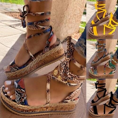 Oeak Summer Women Snake Sandals Platform Heels Cross Strap Ankle Lace Peep Toe 2021 Beach Party Ladies Shoes Zapatos