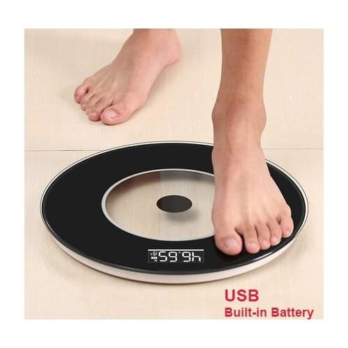 Hot Sale USB Bathroom Weight Scale Floor Body Weighing Human Scale Built-in battery Round Night Vision Temperature Black Pink