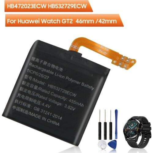 Original Replacement Watch Battery HB532729ECW for WATCH GT2 46MM 215mAh Authentic Battery HB472023ECW for WATCH GT2 42MM 455mAh