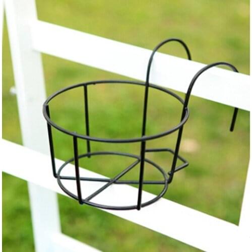 Hanging Plant Iron Racks Balcony Round Flower Pot Rack Railing Fence Outdoor