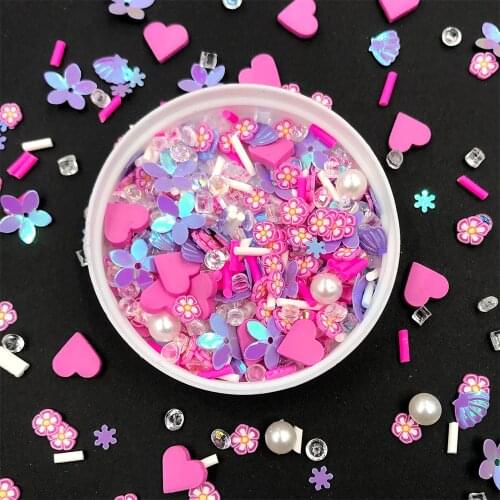 100g Mixed Crystal Heart Flower Slices Clay Sprinkles for Crafts Making DIY Slime Filling Material Cute Klei Plastic Accessories