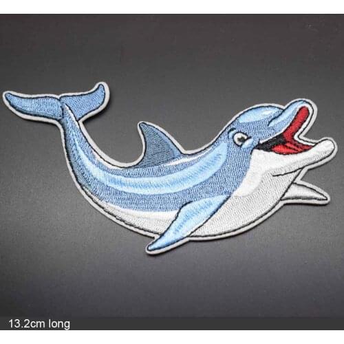 Ocean Theme Lovely Dolphin Iron on Full Embroidered Cloth Patch For Girls Boys Clothes Stickers Apparel Garment Accessories