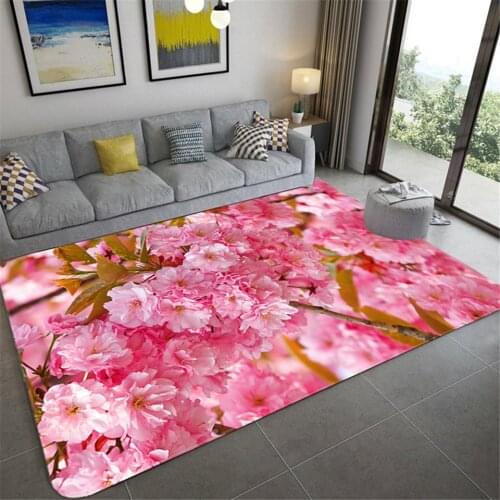 Nordic Cherry Blossoms Floral Carpet Of Large Size For Living Room Water Absorbent Carpet For Bathroom Floor Rug Pink Flower Mat