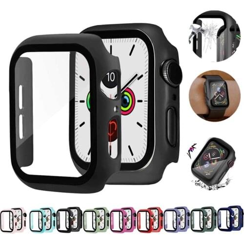 Glass+Case For Apple Watch Serie 6 5 4 3 SE 44mm 40mm Cover Bumper Screen Protector+cover For iWatch Case 42mm 38 mm Accessories