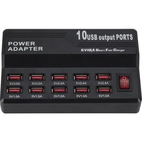 USB Fast Charge HUB 10 Ports 12A Smart Charging Station USB Charger