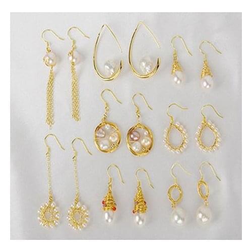 Jewelry white 100% Natural Baroque Pearl 14k Gold injection Flamingo Earring 925 sterling Silver hook pair