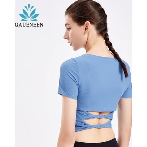 GAUENEEN Women Ribbed Yoga Shirts Hollow Out Short Sleeve Crop Top Quick Dry Fitness Tops Female Running Gym Workout T-shirts