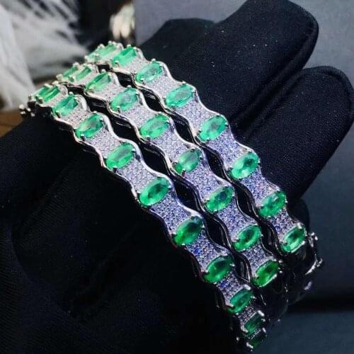 100% Wedding Natural And Real Emerald bangle Bracelet Solid S925 Sterling Silver For Women Color Gem Stone