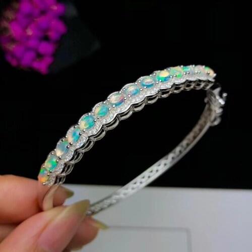 Natural Multicolor opal bangle S925 silver natural gemstone bangle woman girlfriend birthday gift Fashion elegance round