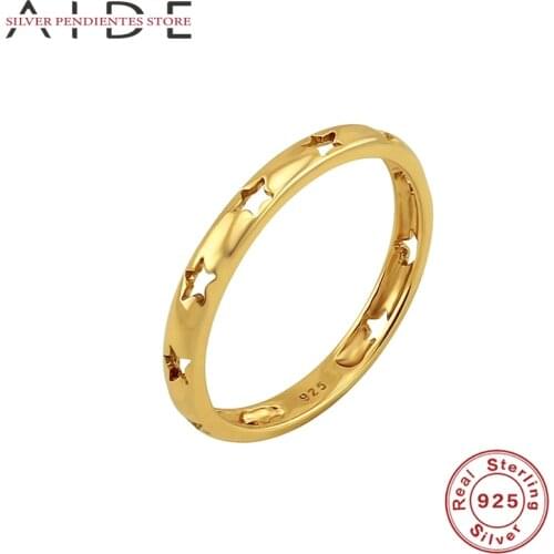 AIDE Minimalist Thin Wedding Rings For Women 925 Sterling Silver Creative Star Pattern Rings Girls Party Jewelry Bijoux Femme