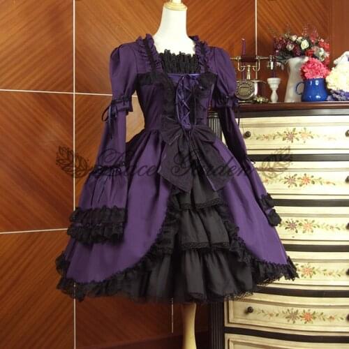 Summer women victorian lolita dress Ladies Evening party bandage lace Ruffled gothic dress Connection sleeves lolita costume