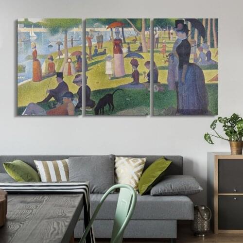 Georges Seurat 3 Panel World Famous Painting Reproduction on Canvas Wall Art - A Sunday on La Grande Jatte Drop shipping
