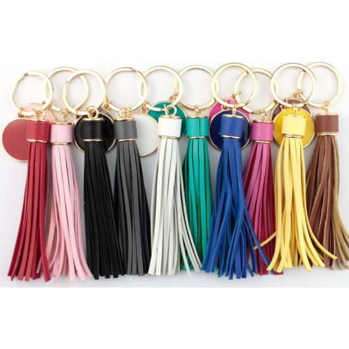 Gold Color Leather Tassel Keychain Women Bag Charm Monogram Blank Key Ring Valentines Day Gift Enamel Jewelry Wholesale