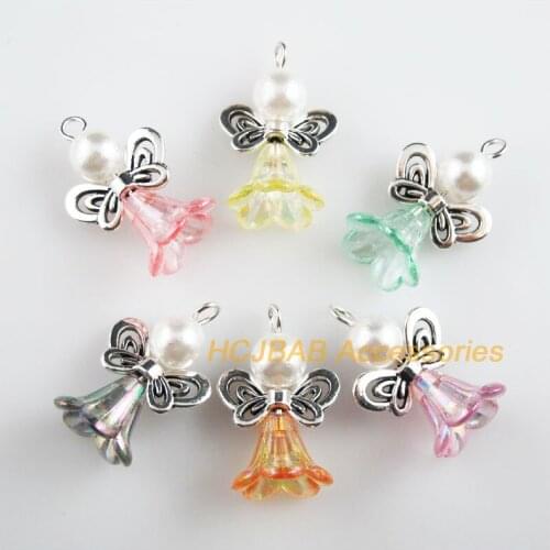 18 New Butterfly Angel Charms Mixed Acrylic Tibetan Silver Wings Pendants 17.5x26mm