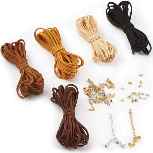 2.5x1.5mm Faux Suede Flat Cord Leather Lace Beading String Rope with Cord Ends Extender Chains for Bracelet DIY Set Making