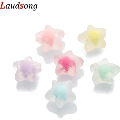 50pcs/lot 11mm Mixed Dull Matte Pentagram Acrylic Beads Candy Color Spacer Beads For Jewelry Making Diy Bracelet Accessories