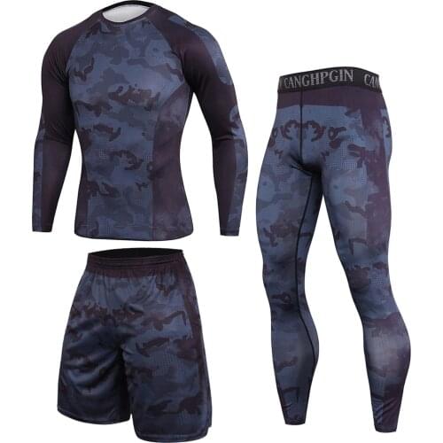 54# Jogging Suit Men New Running Tights Slim Compression Long Pants Long Sleeves Top Fast Drying Sports 3 Piece Tracksuit