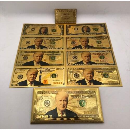 8pcs/lot 2021 Trump 24K Gold Banknote We trust in Gold Make America Great Cards with Gold Envelope For Fans Collection and gifts