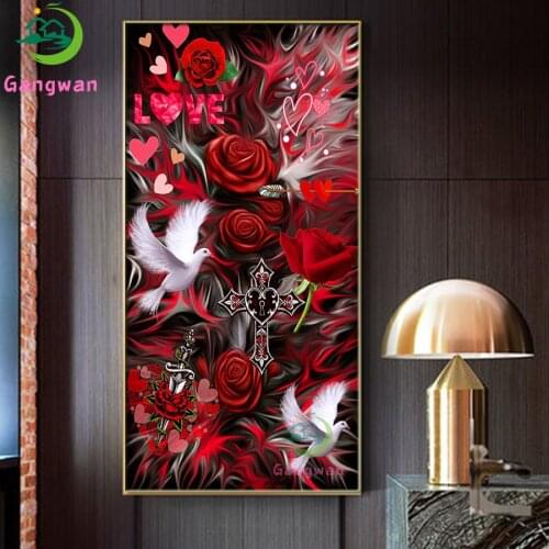 Diamond Rose Cross Dove Full Drill Round Diamond Resin Painting Kit Rhinestone DIY 5D square Mosaic big size Drawing Room Decor